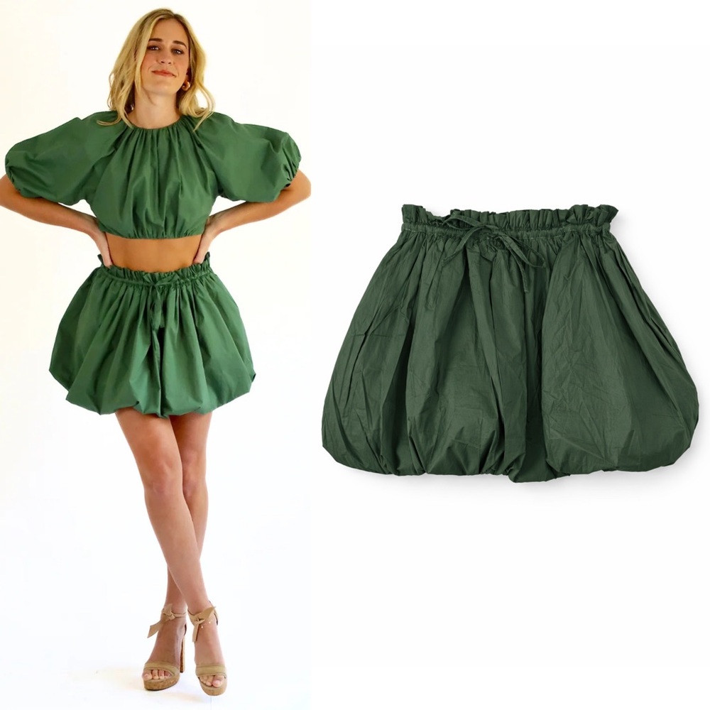 Sincerely Ours Kayla Bubble Skirt in Forest Green Poplin Size Medium